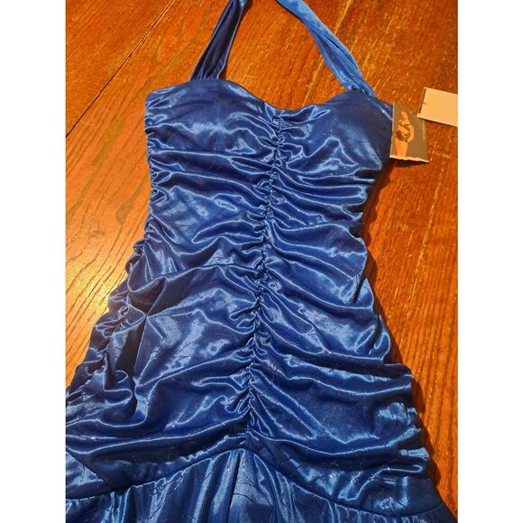 New Small Ruby Rox Blue Metallic Sleeveless Halter Bodycon Party Cruise Dress - Picture 2 of 10